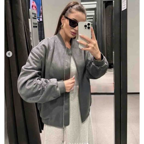 ZARA OVERSIZED FAUX SUEDE BOMBER JACKET - Picture 1 of 10